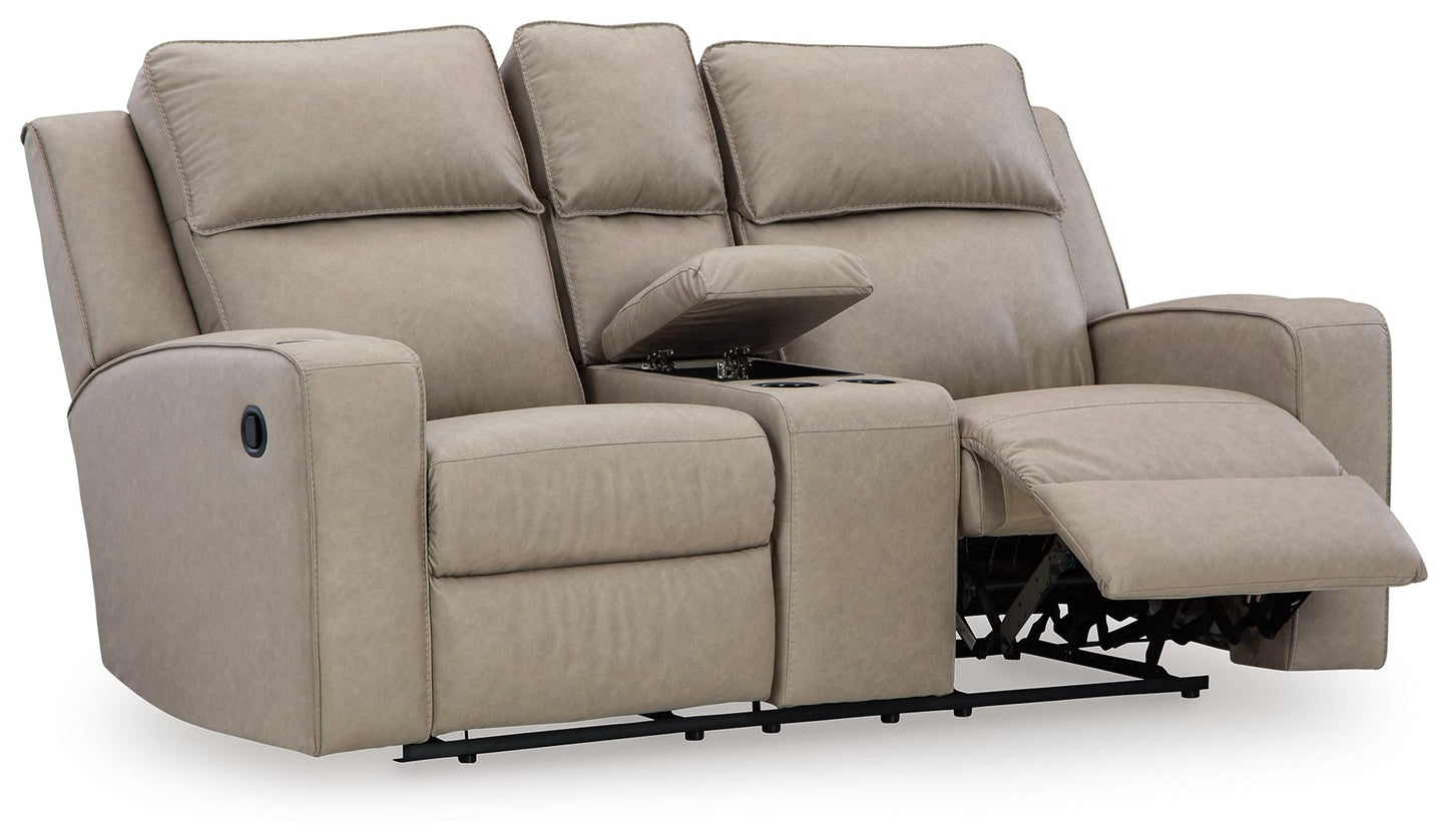 Lavenhorne - Pebble - Dbl Rec Loveseat W/Console - Hornell Furniture Outlet