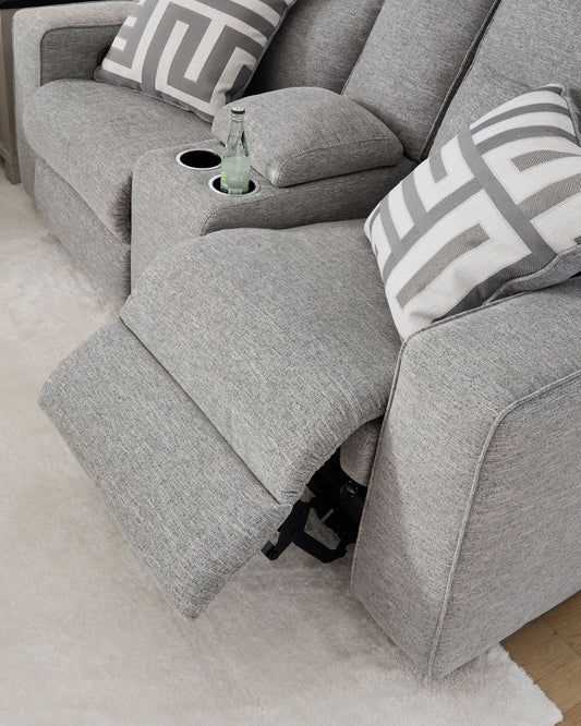 Biscoe - Pewter - Power Reclining Loveseat With Console /Adj Headrest - Hornell Furniture Outlet