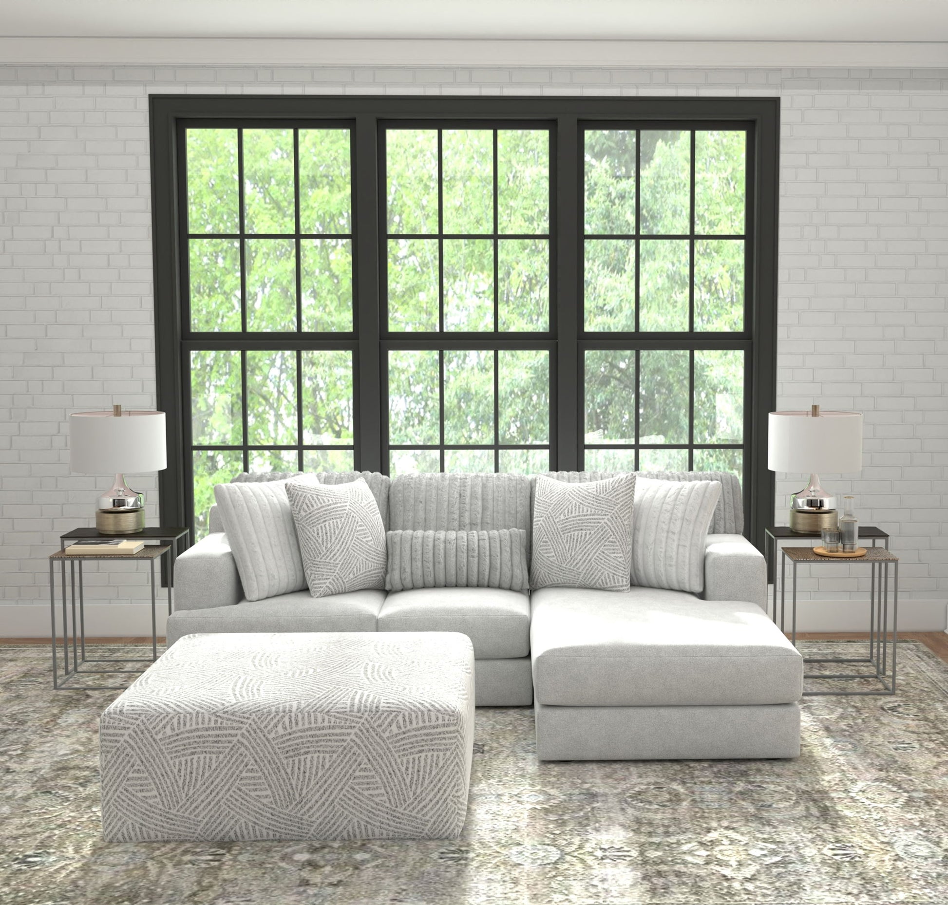 Logan - Upholstered Sectional With Comfort Coil Seating - 46" Cocktail Ottoman And Accent Pillows Included - Hornell Furniture Outlet
