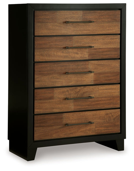 Kraeburn - Brown / Black - Five Drawer Chest - Hornell Furniture Outlet