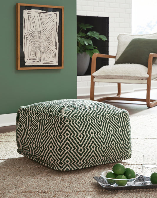 Abacy - Green / Ivory - Pouf - Hornell Furniture Outlet
