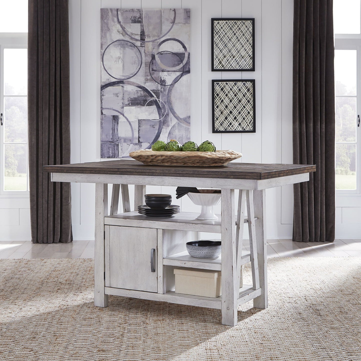 Farmhouse - 5 Piece Gathering Table Set - White - Hornell Furniture Outlet