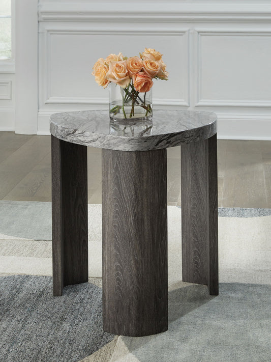Surmour - Gray / Brown - Triangle End Table - Hornell Furniture Outlet