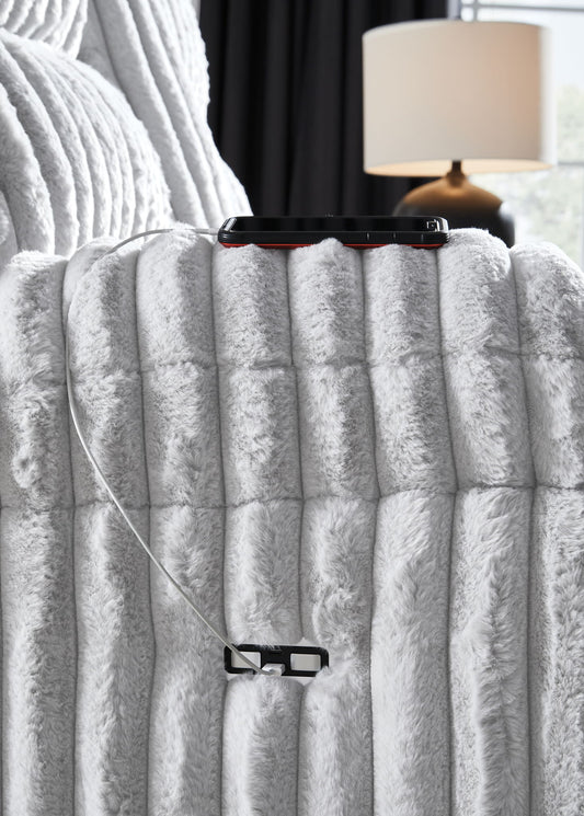 Rhines Falls - Alloy - Double Reclining Power Loveseat With Console - Hornell Furniture Outlet
