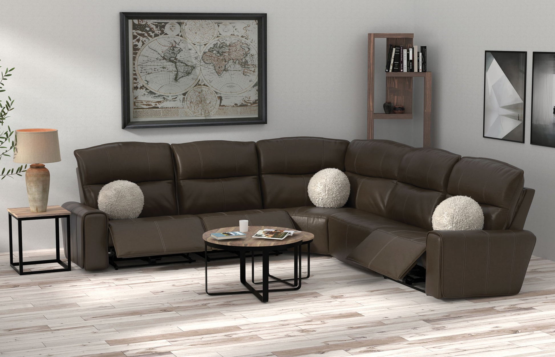 Tramonti - 5 Piece Modular Sectional With 3 Reclining Seats - Chocolate - Hornell Furniture Outlet