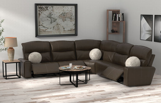 Tramonti - 5 Piece Modular Sectional With 3 Reclining Seats - Chocolate - Hornell Furniture Outlet