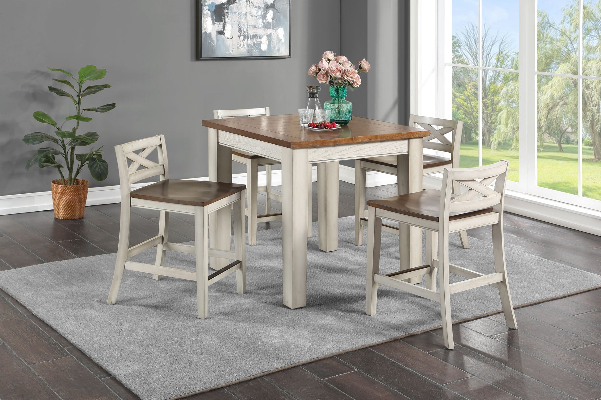 Lindale - 5 Piece Counter Dining Set - White - Hornell Furniture Outlet