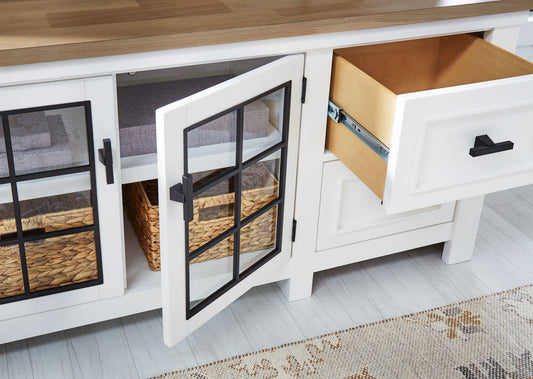 Ashbryn - White / Natural - Extra Large TV Stand - Hornell Furniture Outlet