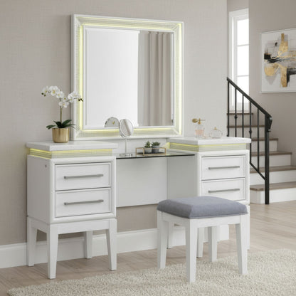Reflections - 3 Piece Vanity Set - Pearl White & Rhinestone - Hornell Furniture Outlet