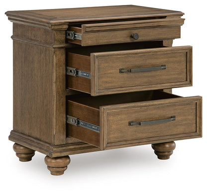 Karallin - Three Drawer Night Stand - Medium Brown - Hornell Furniture Outlet