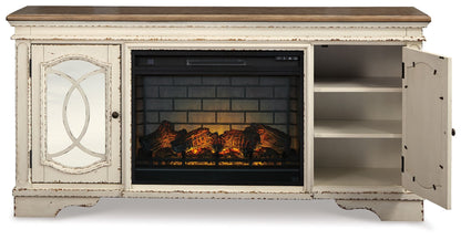 Realyn - Chipped White - 2 Pc. - 74" TV Stand with Electric Infrared Fireplace Insert - Hornell Furniture Outlet