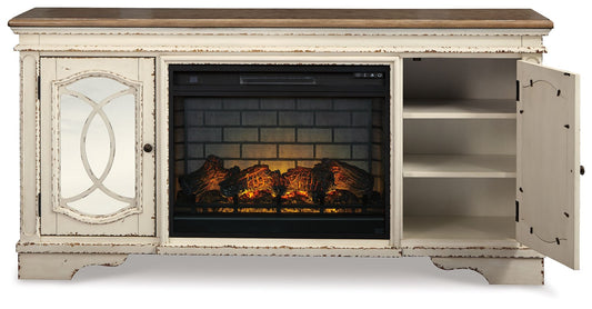 Realyn - Chipped White - 2 Pc. - 74" TV Stand with Electric Infrared Fireplace Insert - Hornell Furniture Outlet
