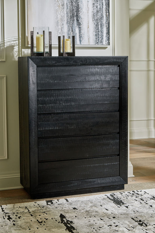 Londer - Black - Five Drawer Chest - Hornell Furniture Outlet