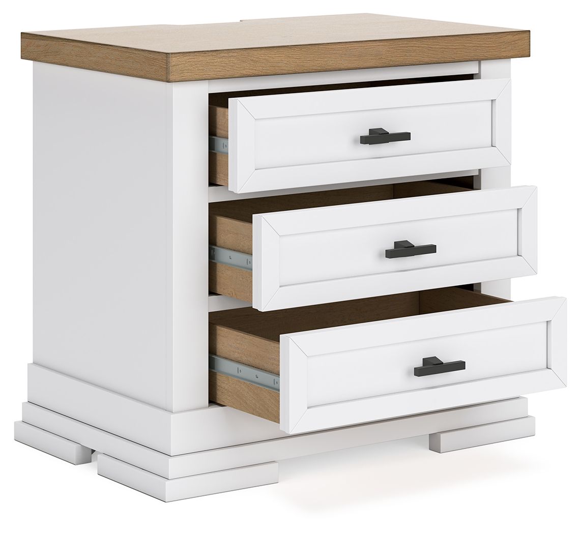 Ashbryn - White / Natural - Three Drawer Night Stand - Hornell Furniture Outlet