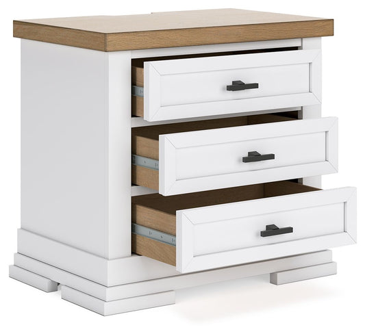 Ashbryn - White / Natural - Three Drawer Night Stand - Hornell Furniture Outlet