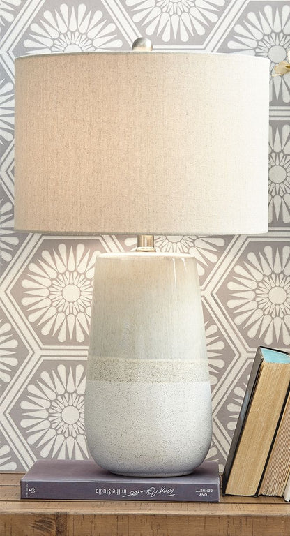 Shavon - Beige / White - Ceramic Table Lamp - Hornell Furniture Outlet