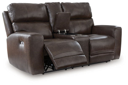 Crossplex - Smoke - Power Recline Loveseat / Console / Adjustable Headrest - Hornell Furniture Outlet