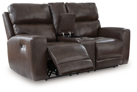 Crossplex - Smoke - Power Recline Loveseat / Console / Adjustable Headrest - Hornell Furniture Outlet