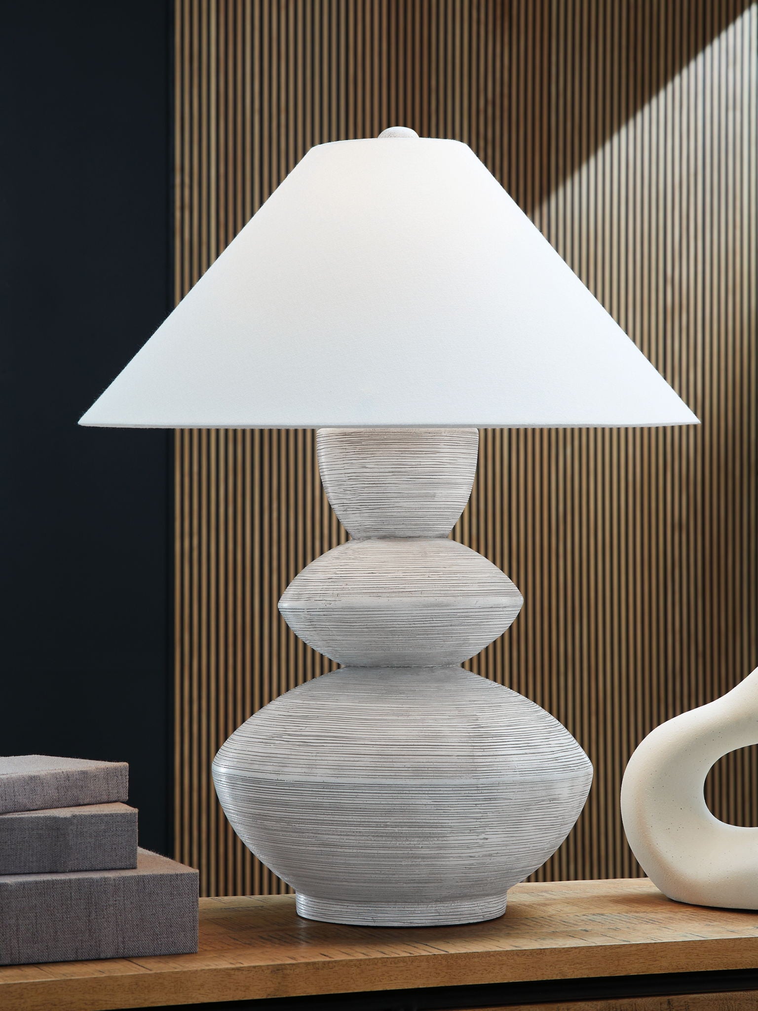 Brickdon - Distressed White - Poly Table Lamp - Hornell Furniture Outlet