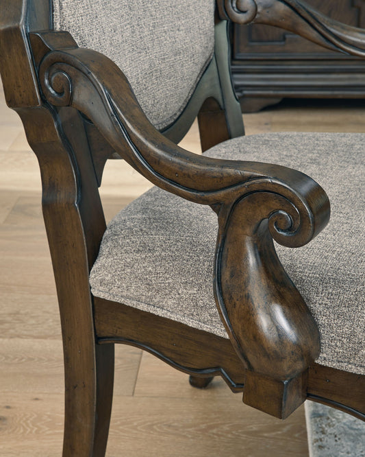 Maylee - Dark Brown - Dining Upholstered Arm Chair (Set of 2) - Hornell Furniture Outlet