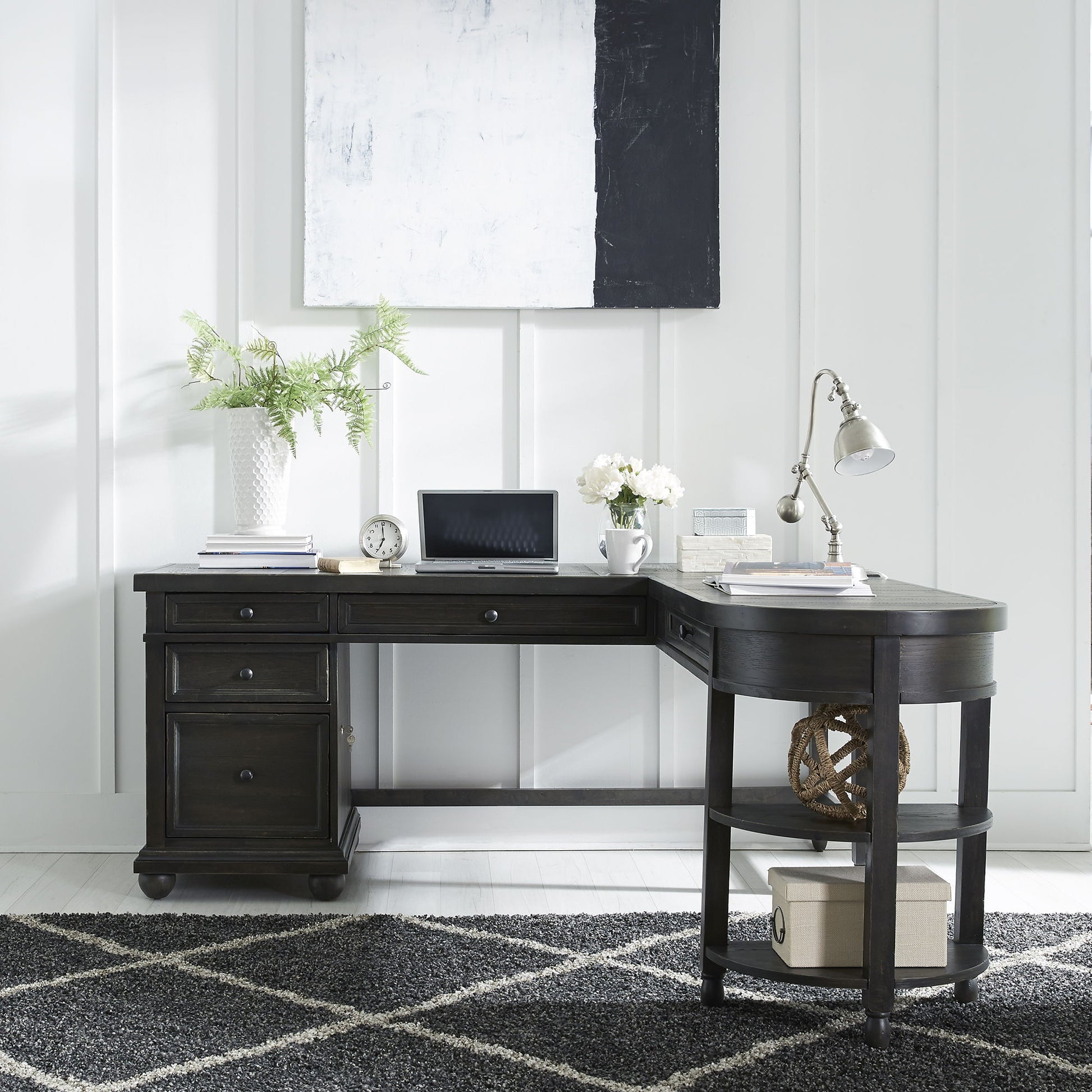 Harvest Home - L Shaped Desk - Black - Hornell Furniture Outlet