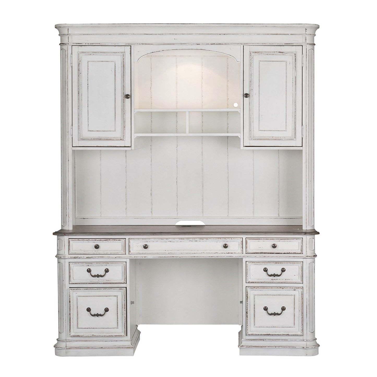 Magnolia Manor - 5 Piece Home Office Set (Complete Desk) - White - Hornell Furniture Outlet