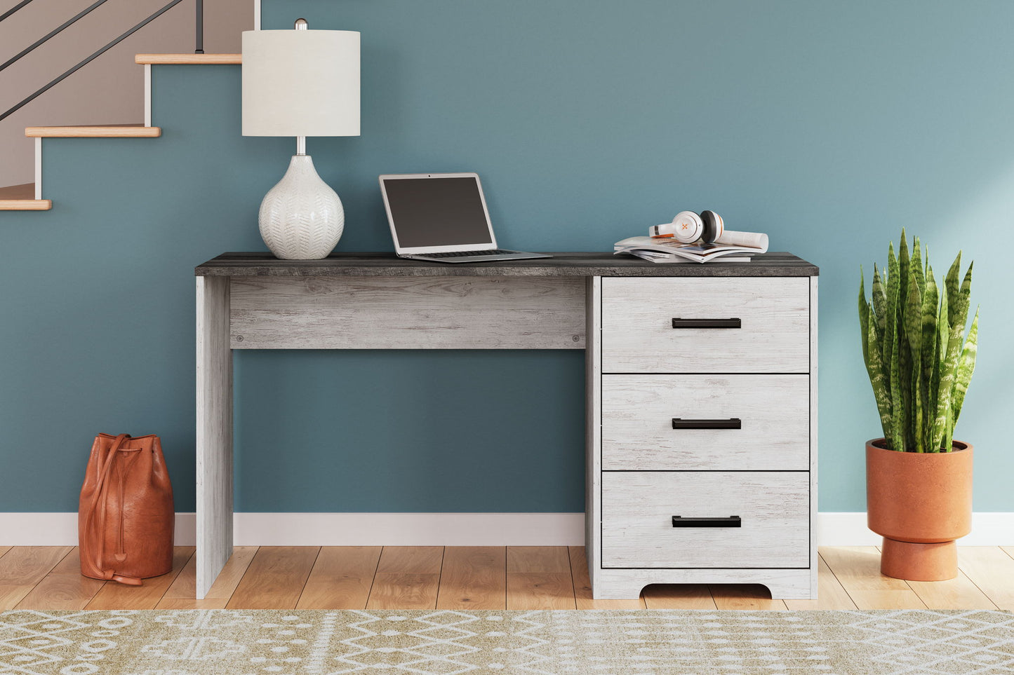 Shawburn - Home Office Desk - White / Dark Charcoal Gray - Hornell Furniture Outlet