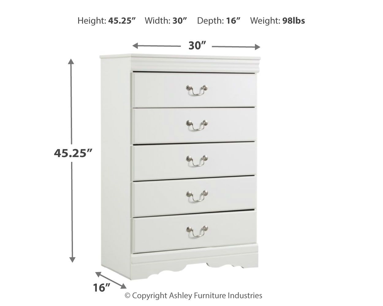 Anarasia - White - Five Drawer Chest - Hornell Furniture Outlet