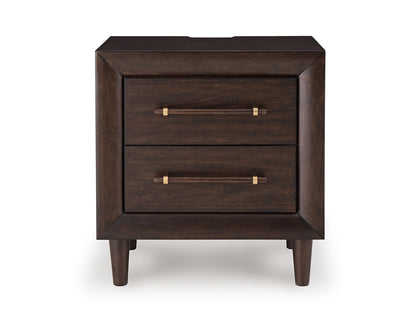 Dantenton - Two Drawer Night Stand - Merlot - Hornell Furniture Outlet