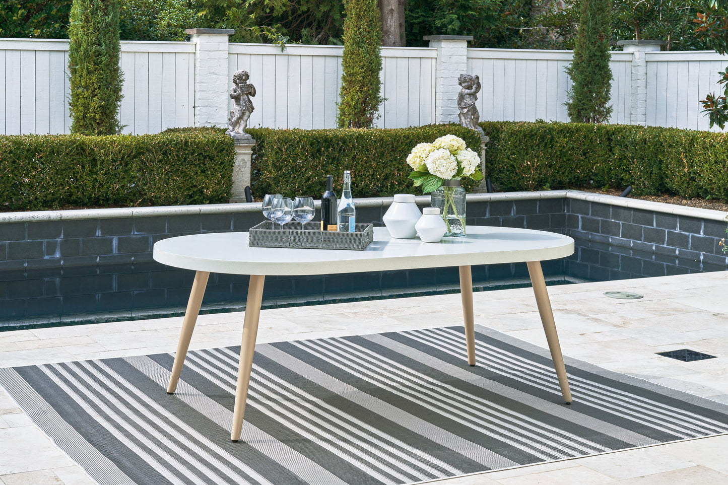 Seton Creek - White - Oval Dining Table With Umb Opt - Hornell Furniture Outlet