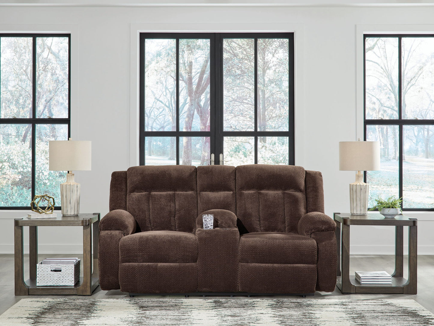 Free Wake - Chocolate - Double Relcining Power Loveseat With Console - Hornell Furniture Outlet