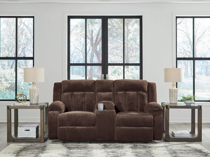 Free Wake - Chocolate - Double Relcining Power Loveseat With Console - Hornell Furniture Outlet