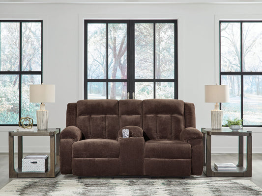 Free Wake - Chocolate - Double Relcining Power Loveseat With Console - Hornell Furniture Outlet