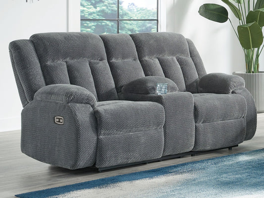 Observation - Double Reclining Power Loveseat With Console - Steel - Hornell Furniture Outlet
