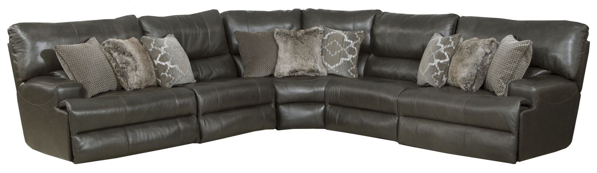 Como - 5 Piece Italian Leather Match Reclining Sectional - Hornell Furniture Outlet
