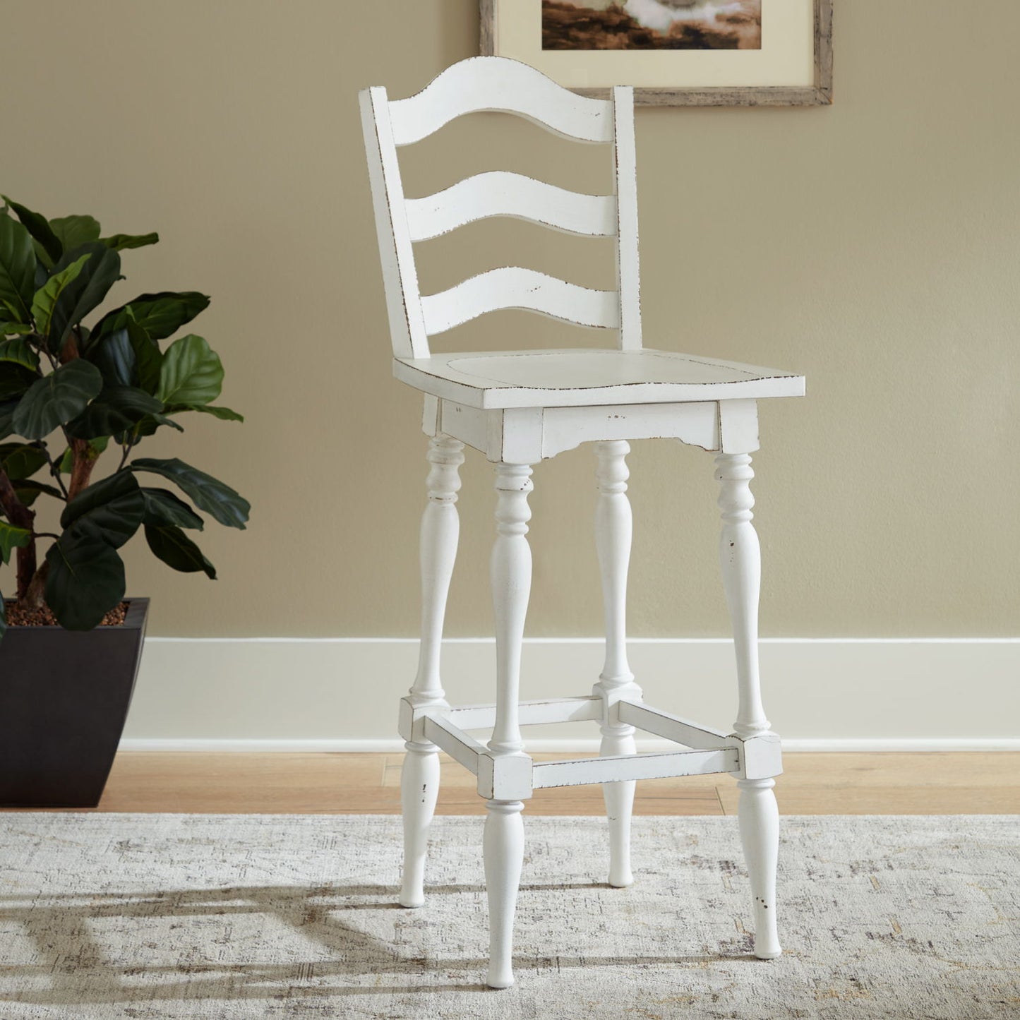 Magnolia Manor - Ladderback Swivel Bar Stool - White - Hornell Furniture Outlet