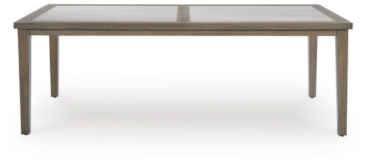 Rainier Ranch - Brown / Beige - Rectangle Dining Table With Umbrella Option - Hornell Furniture Outlet