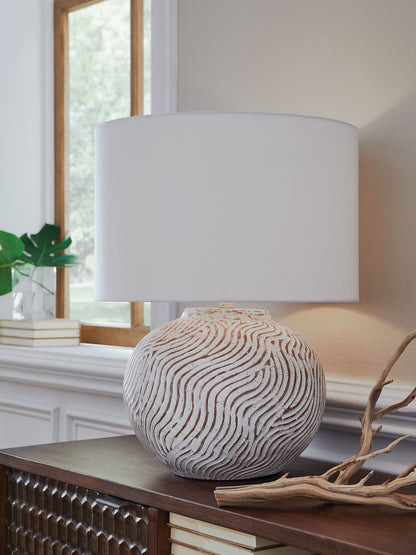 Vien - Terracotta Table Lamp - Distressed White - Hornell Furniture Outlet