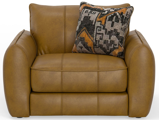 Corvara - Top Grain Italian Leather Match Chair & 1/2 - Caramel - Hornell Furniture Outlet