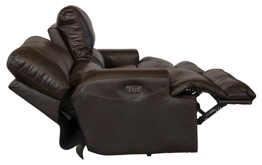 Wembley - Italian Leather Match Power Lay Flat Reclining Sofa With Power Adjustable Headrest & Lumbar - Chocolate