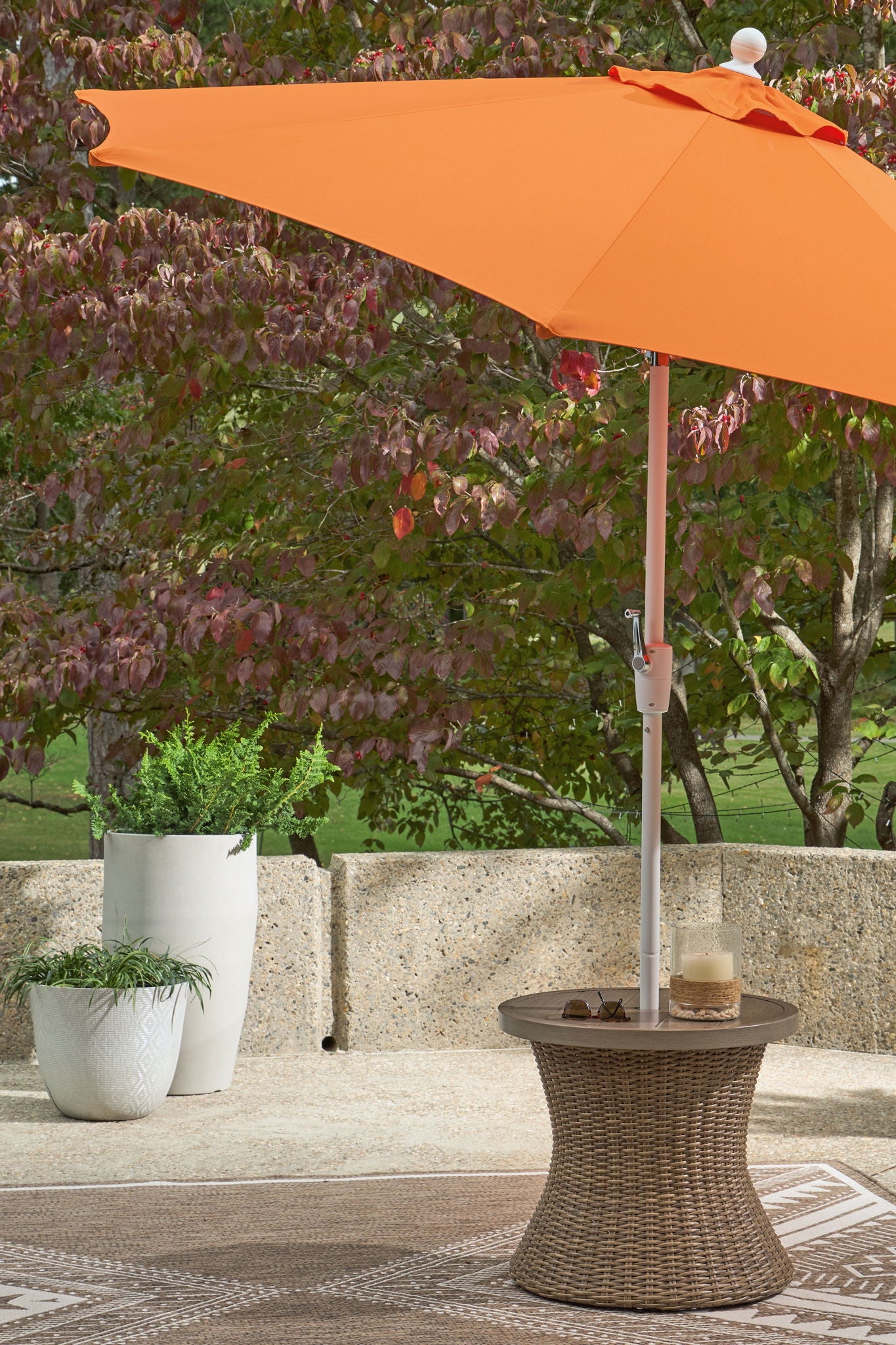 Laguna Heights - Round End Table With Umbrella Option - Beige - Hornell Furniture Outlet