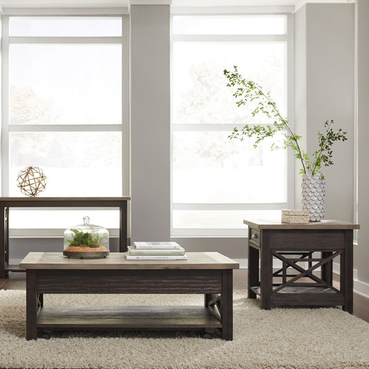 Heatherbrook - 3 Piece Table Set (1 Lift Top Cocktail 2 End Tables) - Black - Hornell Furniture Outlet