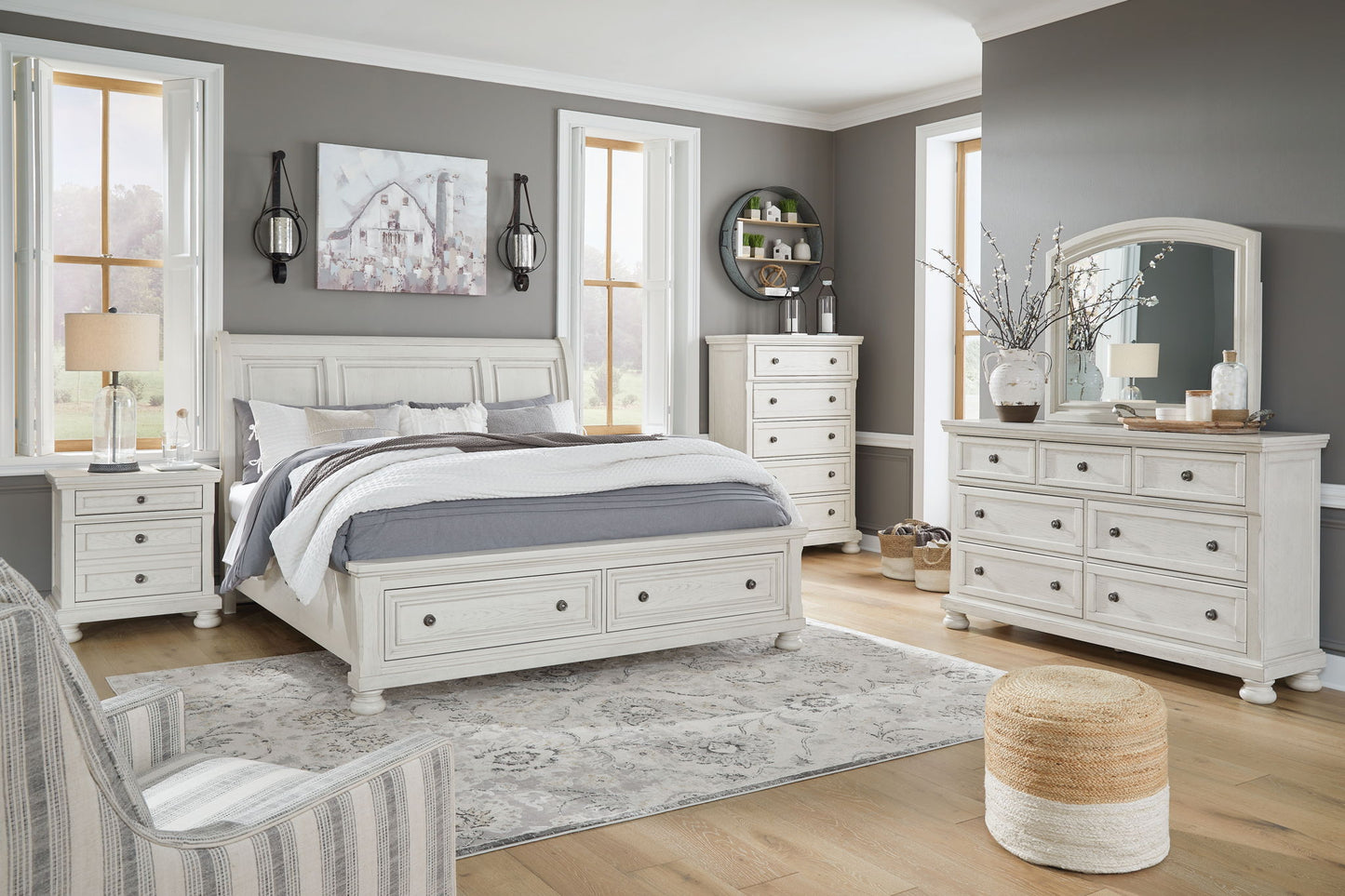 Robbinsdale - Antique White - Dresser, Mirror - Hornell Furniture Outlet