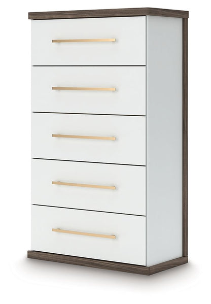 Kendanport - Brown / White - Five Drawer Chest - Hornell Furniture Outlet