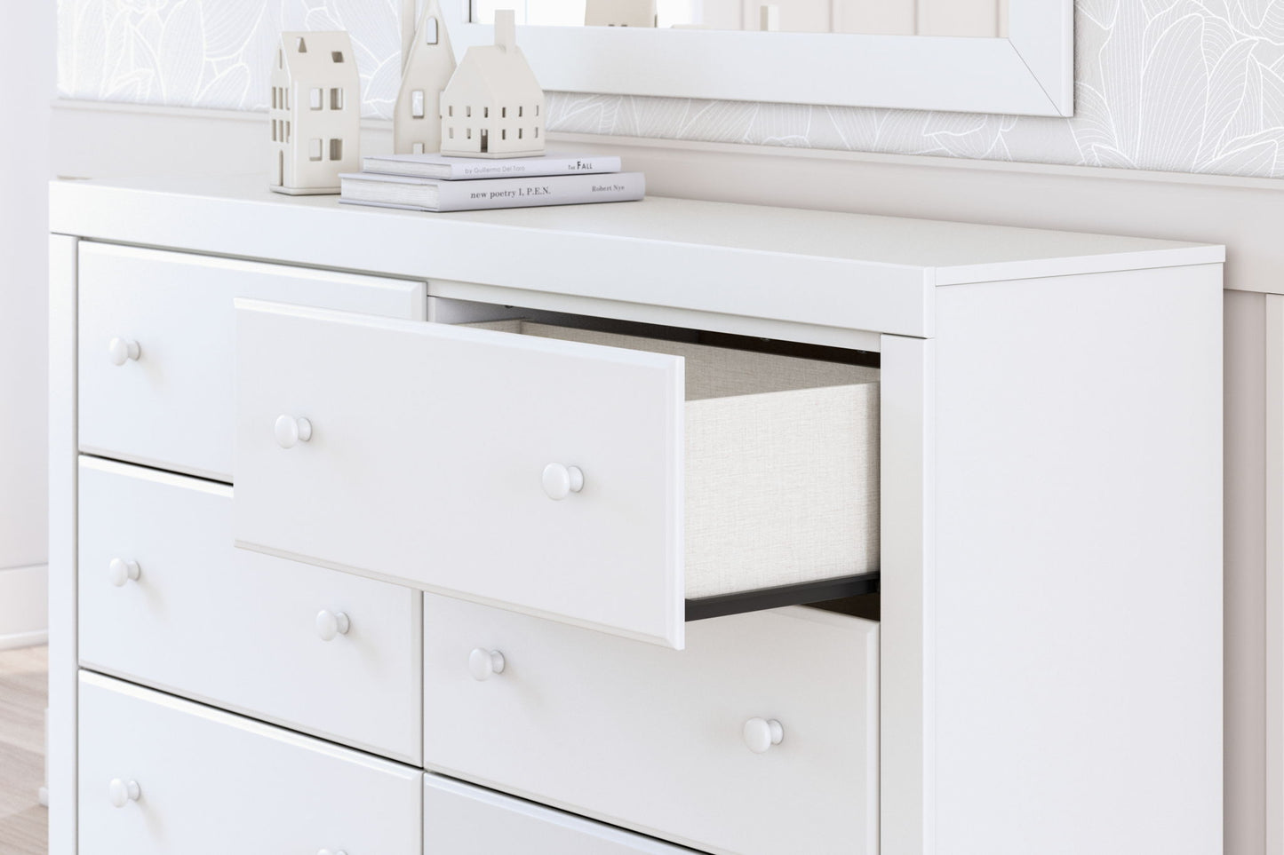 Mollviney - White - Dresser And Mirror - Hornell Furniture Outlet