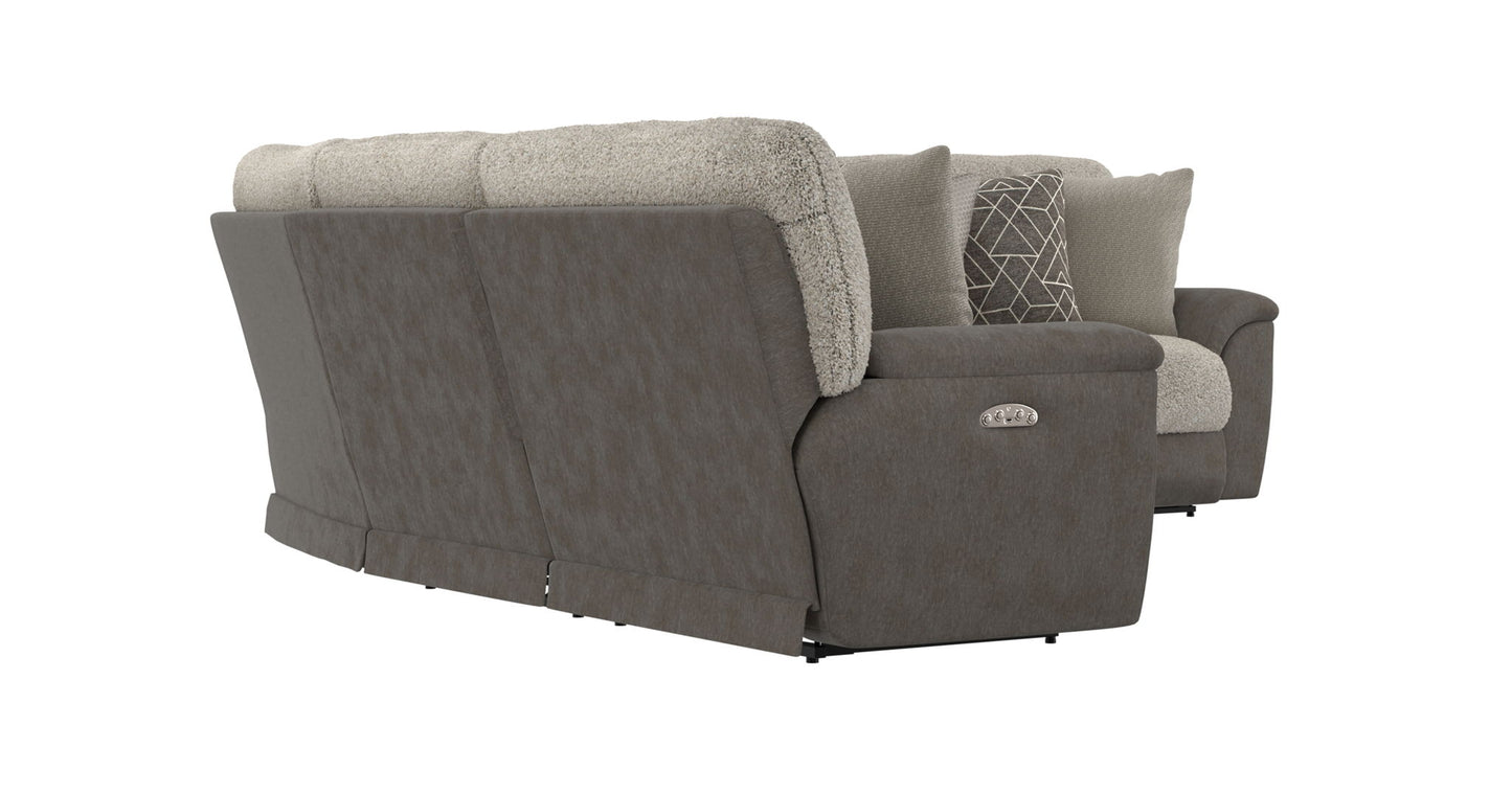 Rendezvous - 5 Piece Modular Sectional With 3 Reclining Seats & Castered Cocktail Ottoman - Umber - Hornell Furniture Outlet
