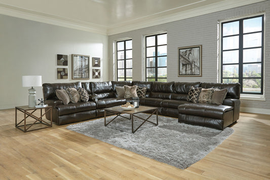 Como - 7 Piece Italian Leather Match Reclining Sectional - Hornell Furniture Outlet