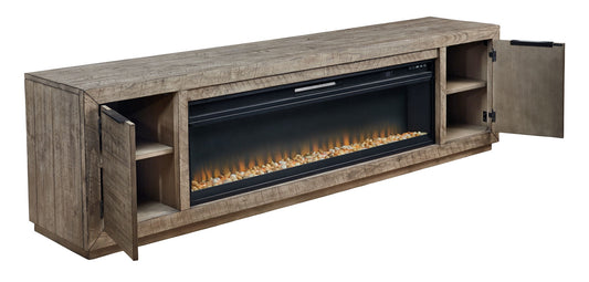 Krystanza - Weathered Gray - TV Stand with Wide Fireplace Insert - Hornell Furniture Outlet