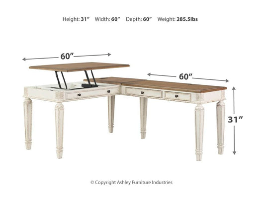 Realyn - White / Brown - L Shaped Desk with Lift Top - Hornell Furniture Outlet