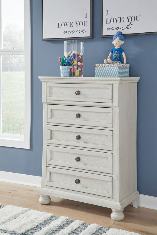 Robbinsdale - Antique White - Five Drawer Chest - Youth - Hornell Furniture Outlet